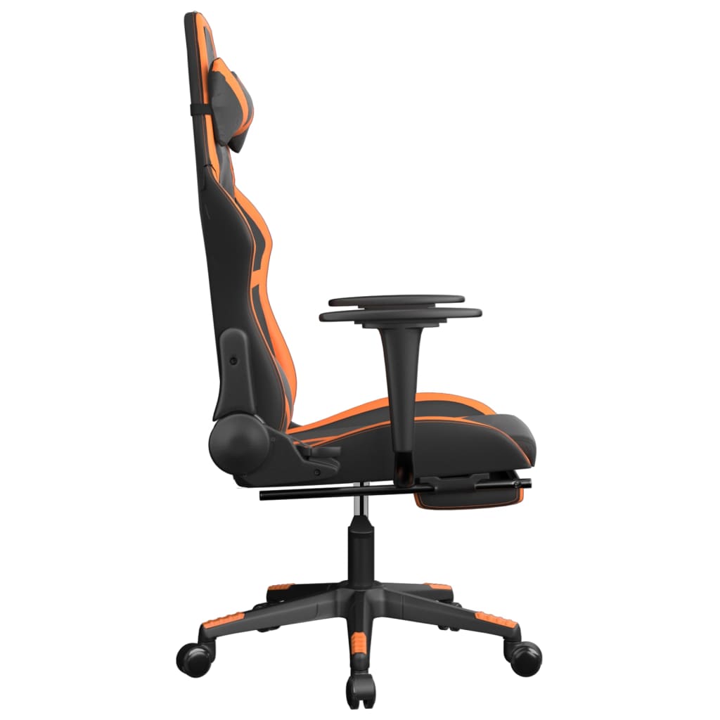 vidaXL Silla gaming masaje y reposapiés cuero sintético negro naranja