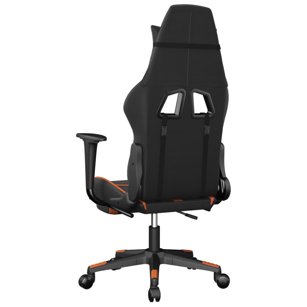 vidaXL Silla gaming masaje y reposapiés cuero sintético negro naranja