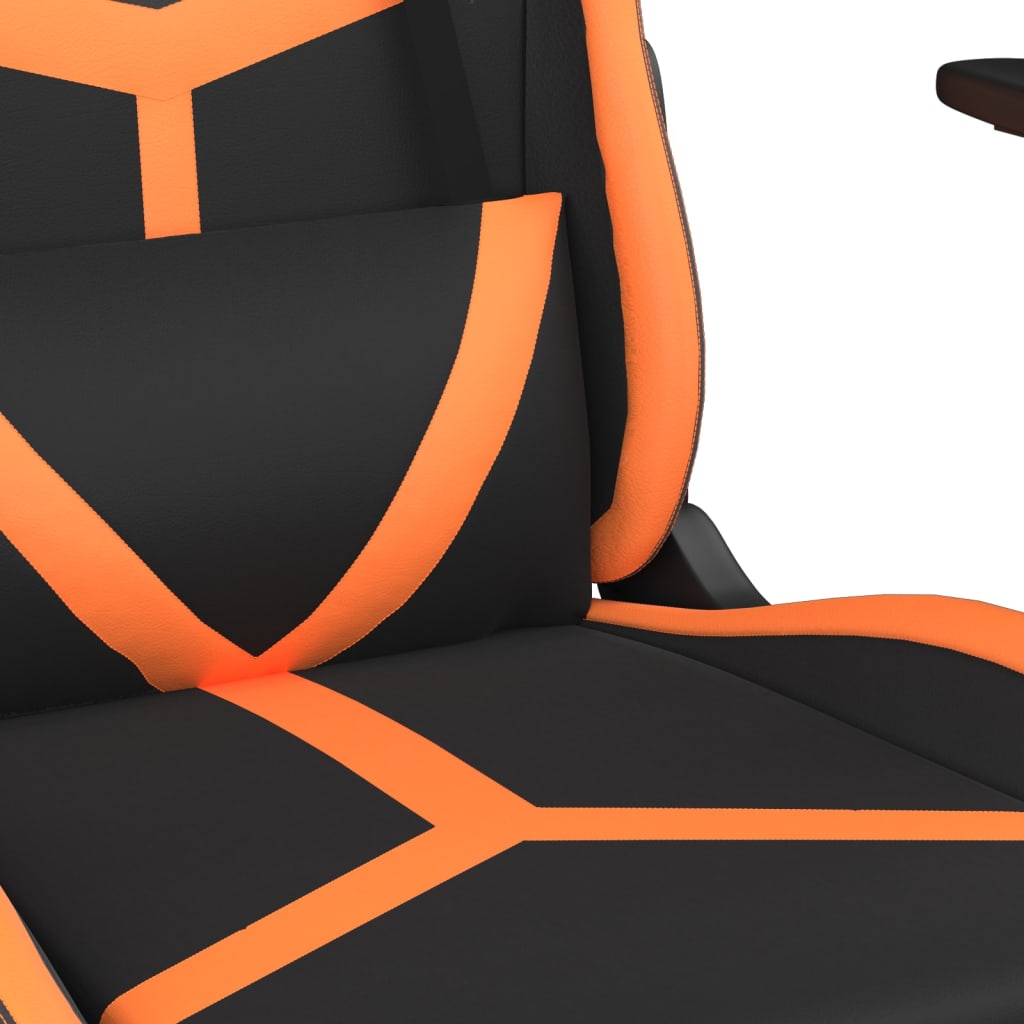 vidaXL Silla gaming masaje y reposapiés cuero sintético negro naranja