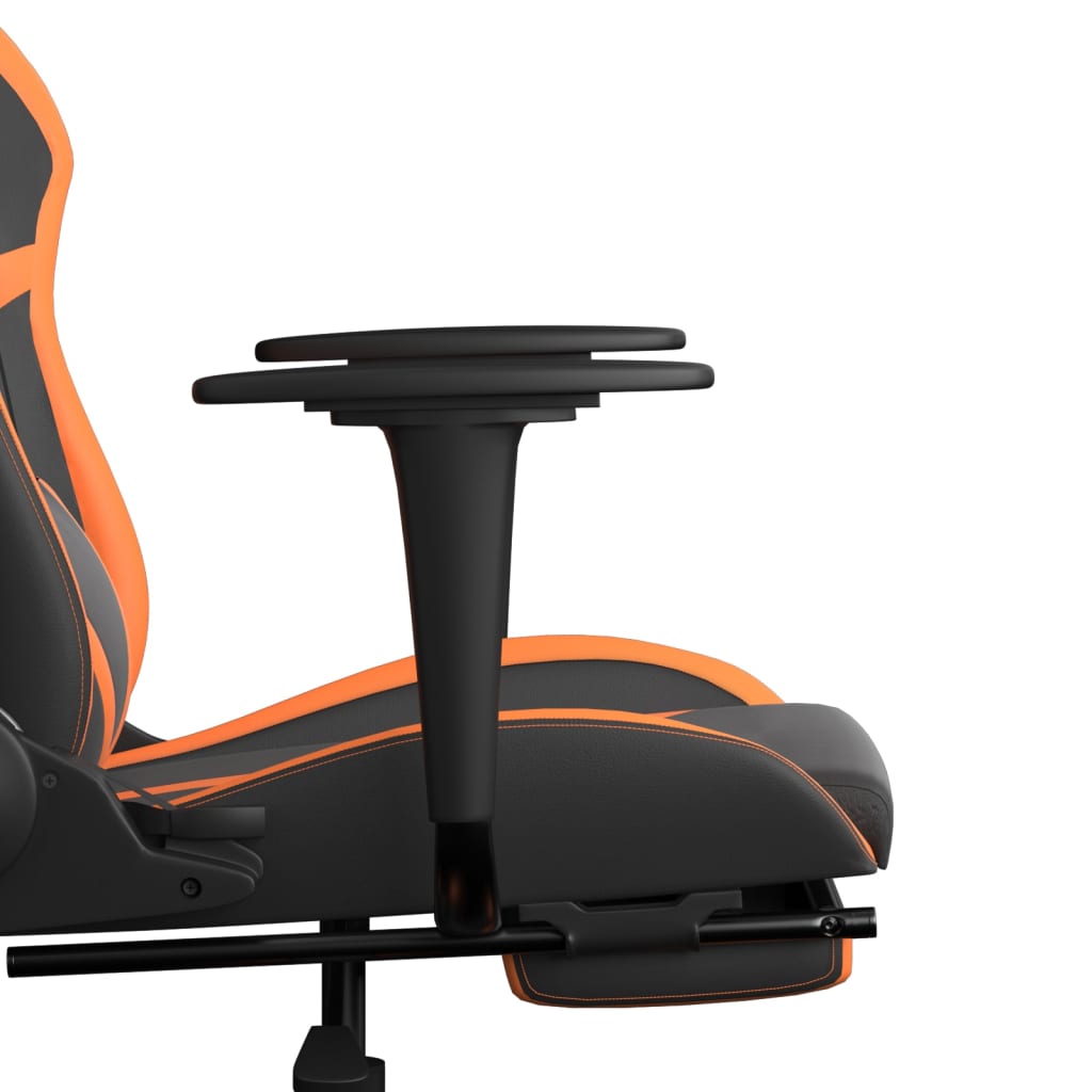 vidaXL Silla gaming masaje y reposapiés cuero sintético negro naranja