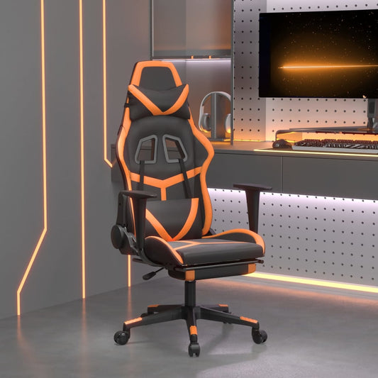 vidaXL Silla gaming masaje y reposapiés cuero sintético negro naranja