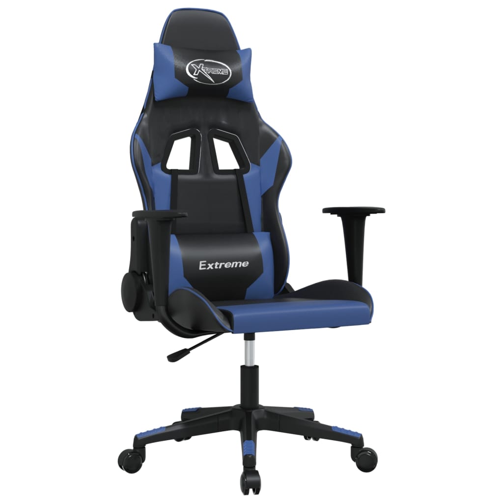 vidaXL Silla gaming de masaje cuero sintético negro y azul