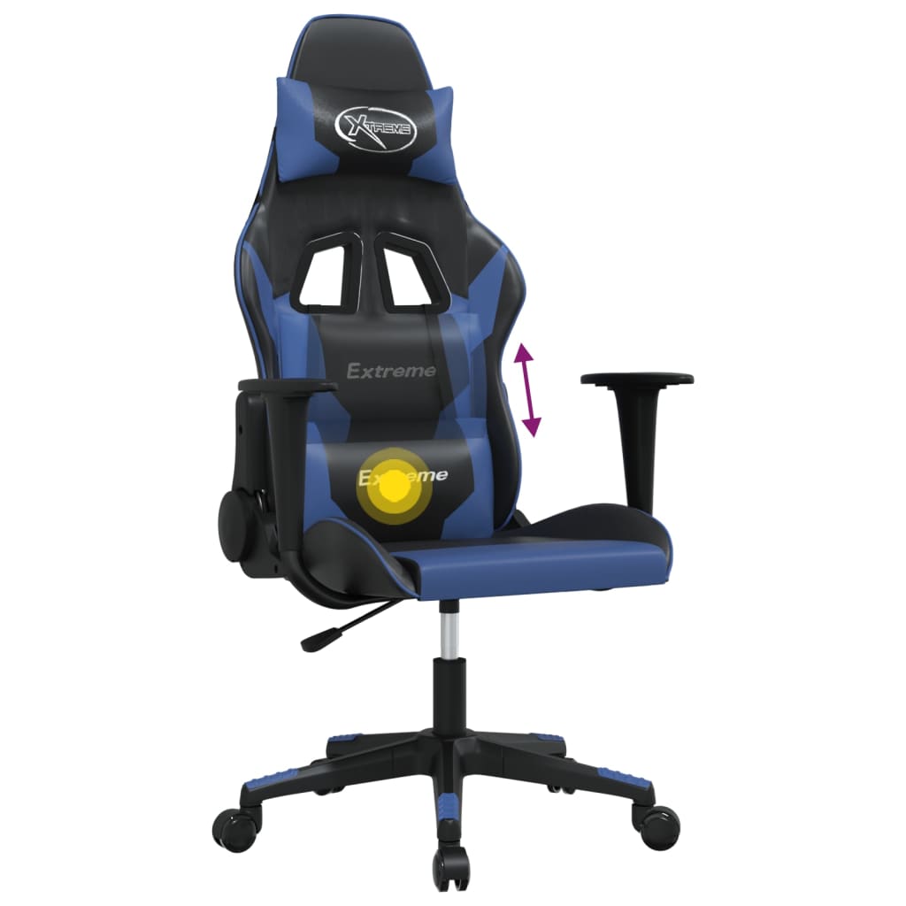 vidaXL Silla gaming de masaje cuero sintético negro y azul