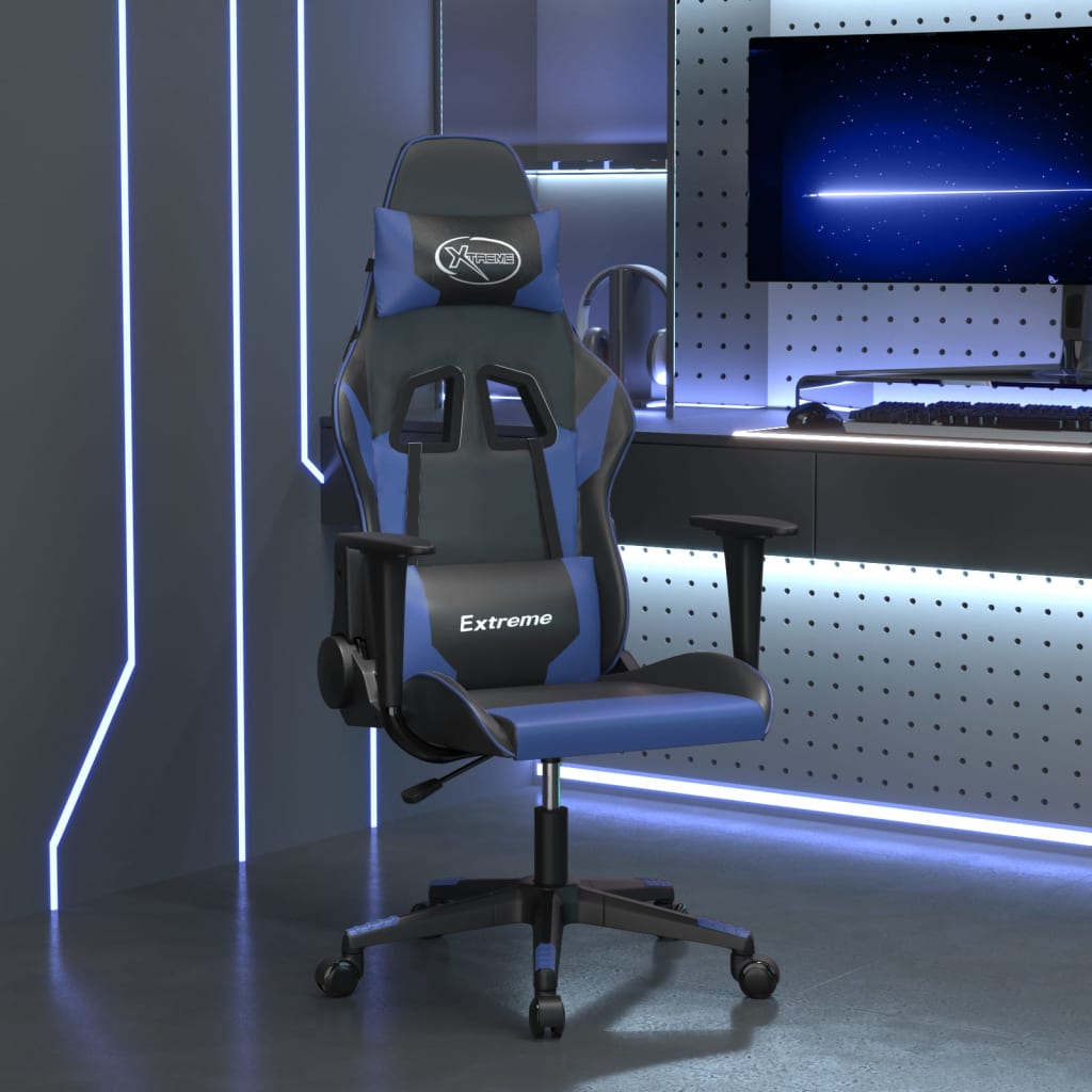 vidaXL Silla gaming de masaje cuero sintético negro y azul