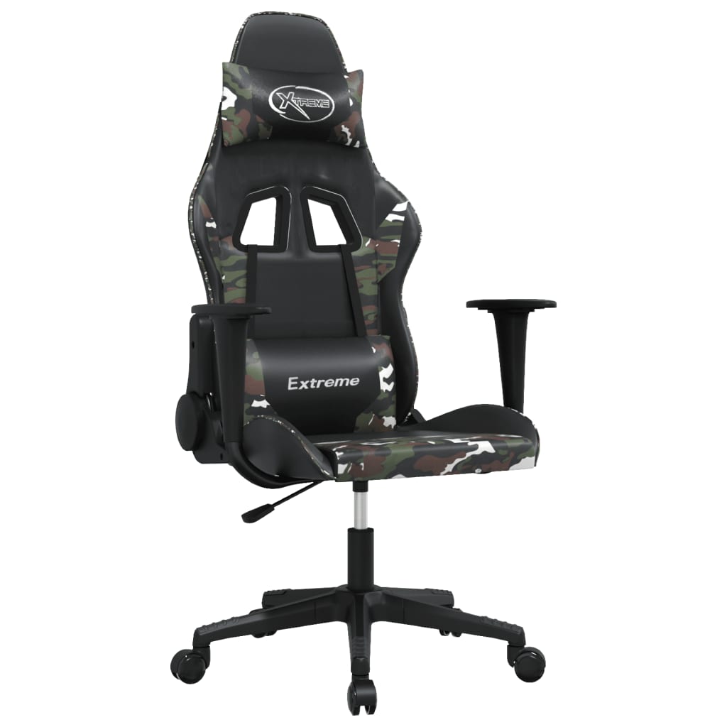 vidaXL Silla gaming de masaje cuero sintético negro y camuflaje