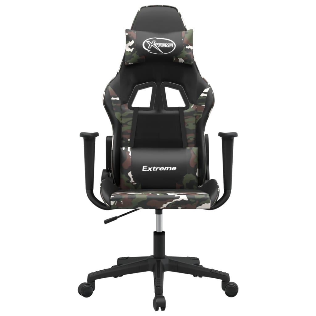 vidaXL Silla gaming de masaje cuero sintético negro y camuflaje