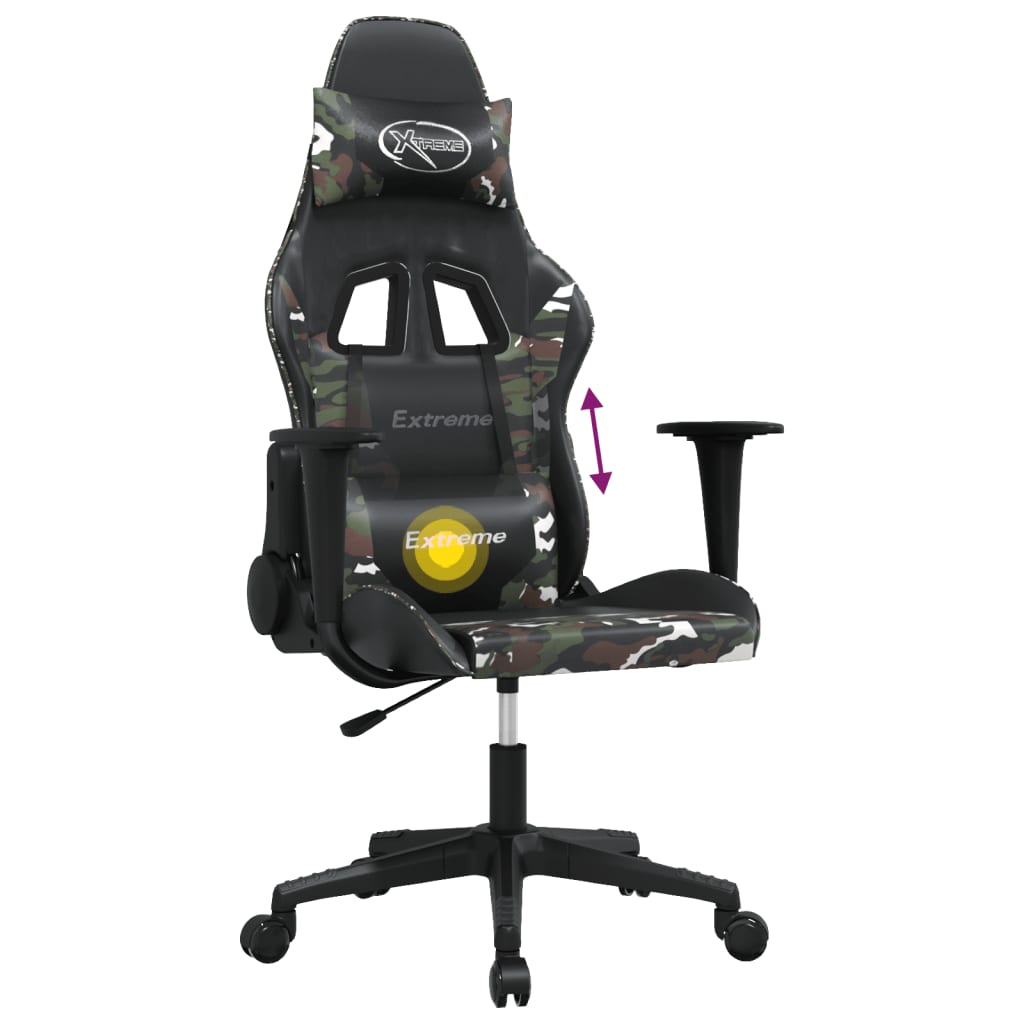 vidaXL Silla gaming de masaje cuero sintético negro y camuflaje