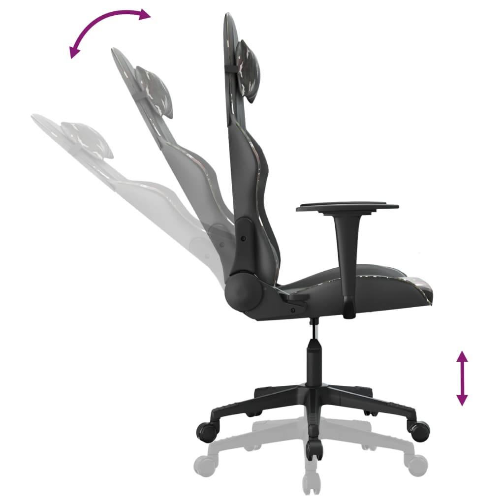 vidaXL Silla gaming de masaje cuero sintético negro y camuflaje