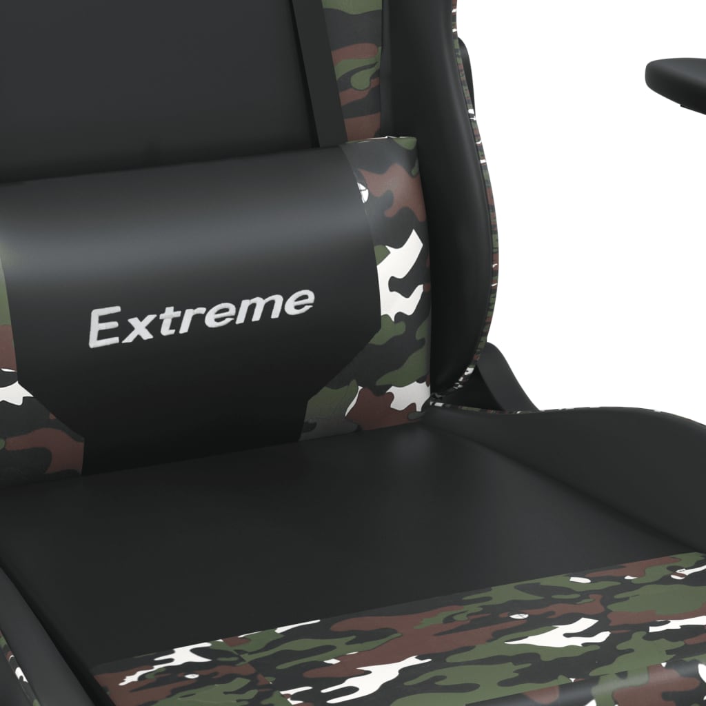 vidaXL Silla gaming de masaje cuero sintético negro y camuflaje