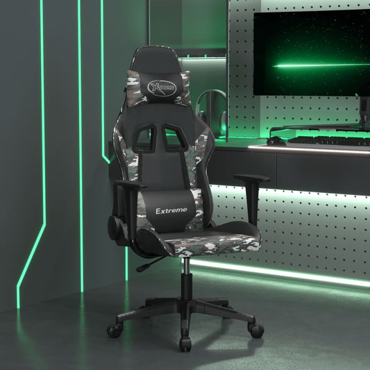 vidaXL Silla gaming de masaje cuero sintético negro y camuflaje