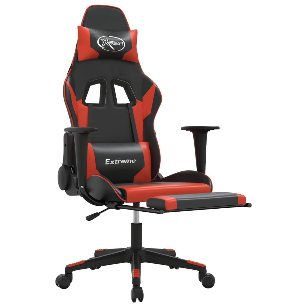 vidaXL Silla gaming de masaje y reposapiés cuero sintético negro rojo