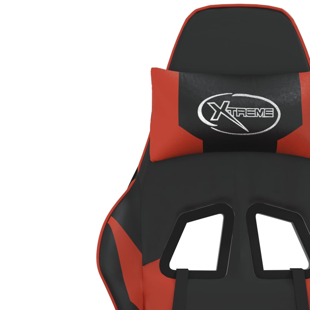 vidaXL Silla gaming de masaje y reposapiés cuero sintético negro rojo