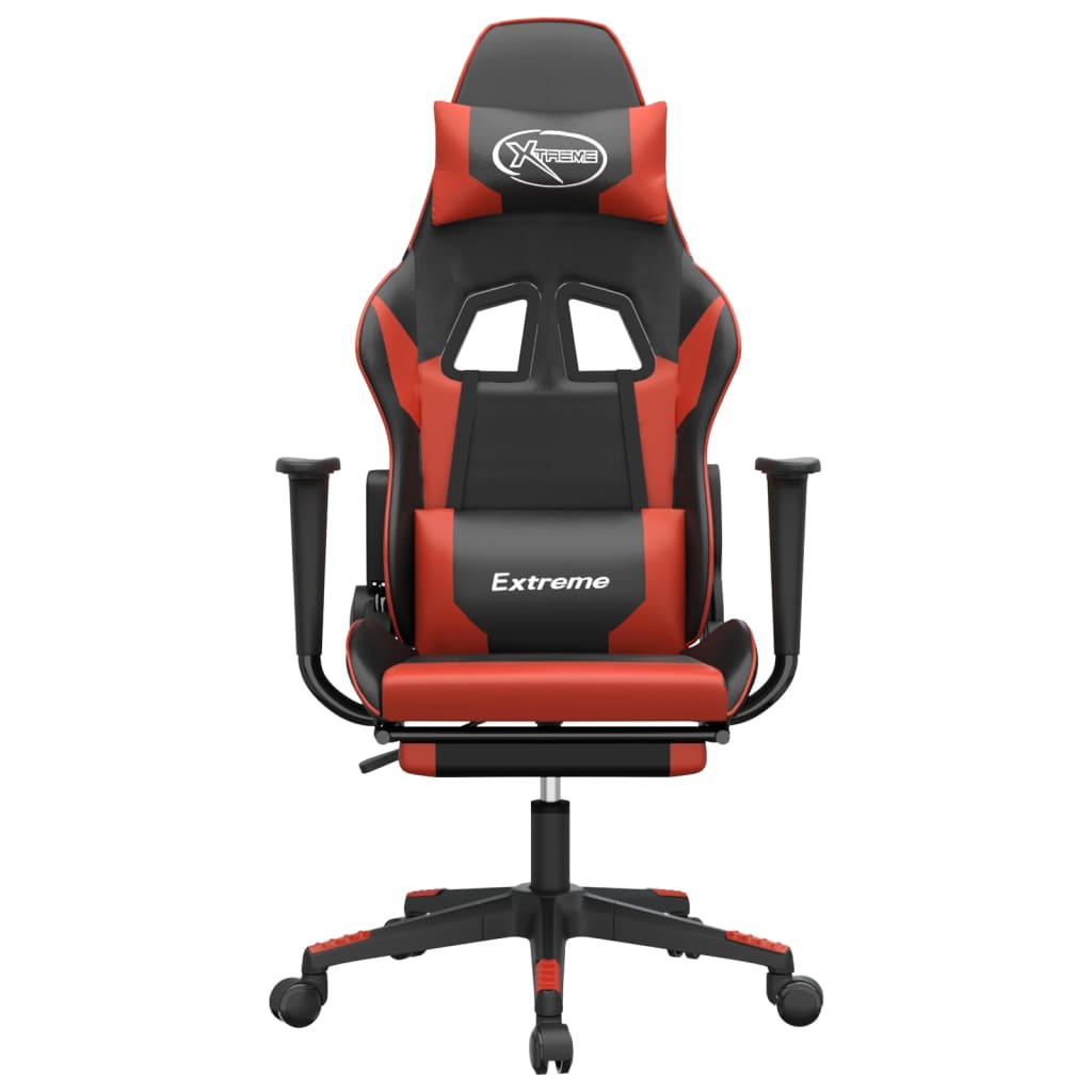 vidaXL Silla gaming de masaje y reposapiés cuero sintético negro rojo