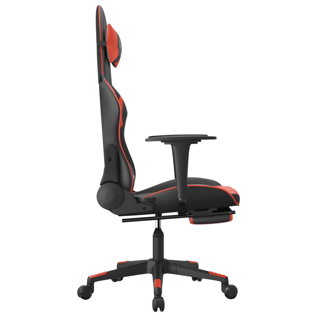 vidaXL Silla gaming de masaje y reposapiés cuero sintético negro rojo