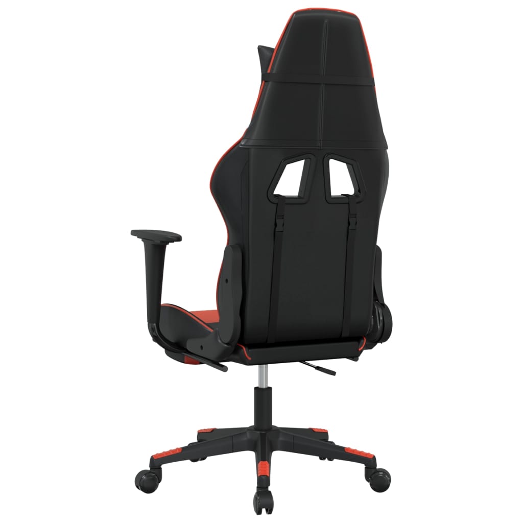 vidaXL Silla gaming de masaje y reposapiés cuero sintético negro rojo