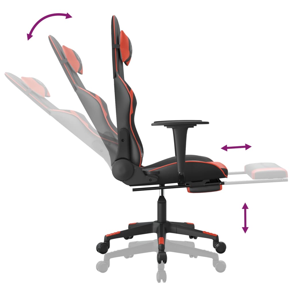 vidaXL Silla gaming de masaje y reposapiés cuero sintético negro rojo