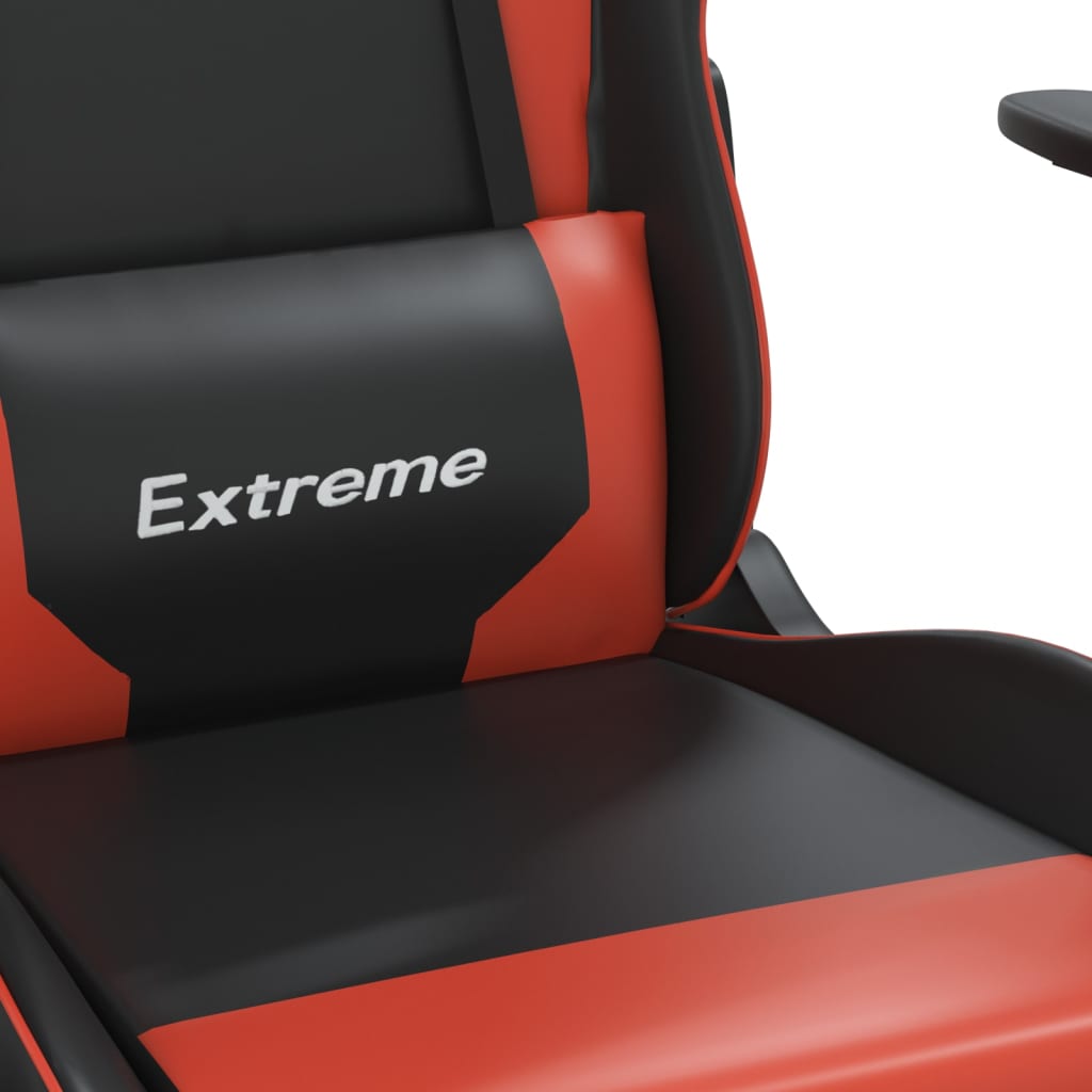 vidaXL Silla gaming de masaje y reposapiés cuero sintético negro rojo