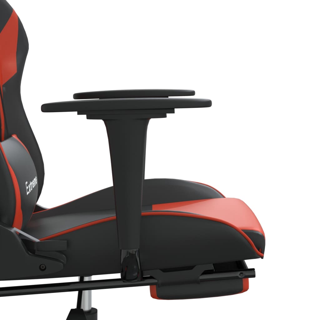 vidaXL Silla gaming de masaje y reposapiés cuero sintético negro rojo