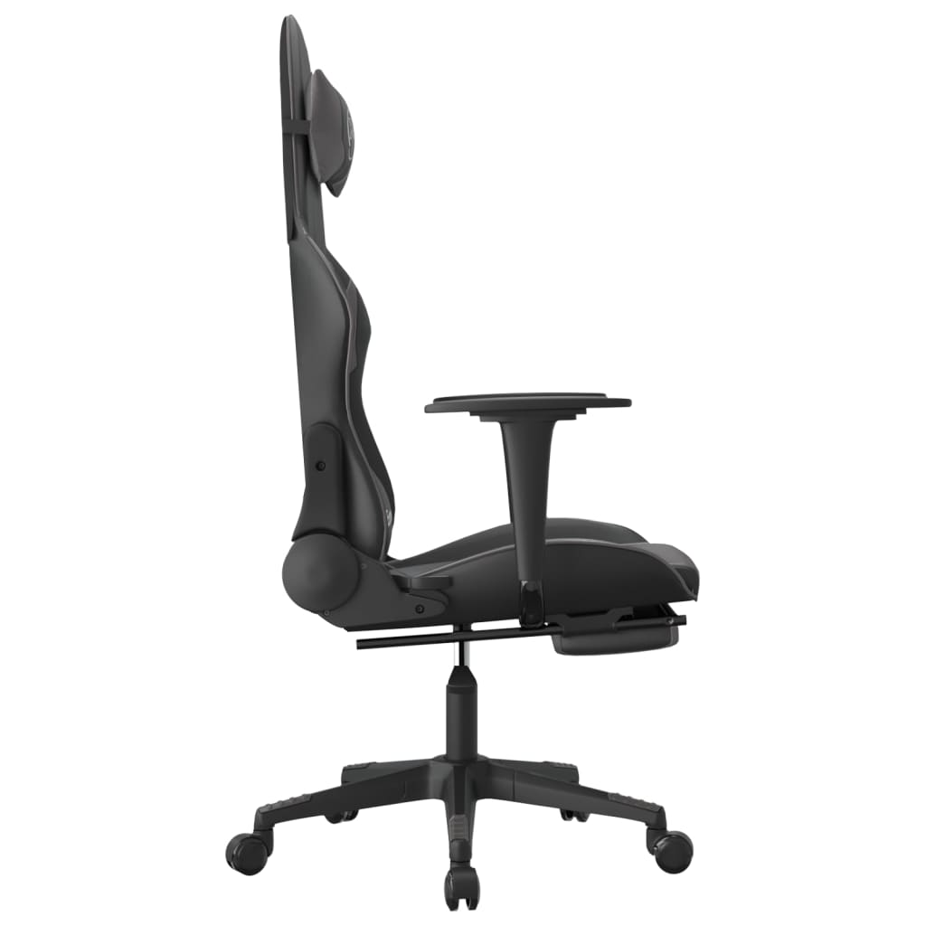 vidaXL Silla gaming de masaje y reposapiés cuero sintético negro gris