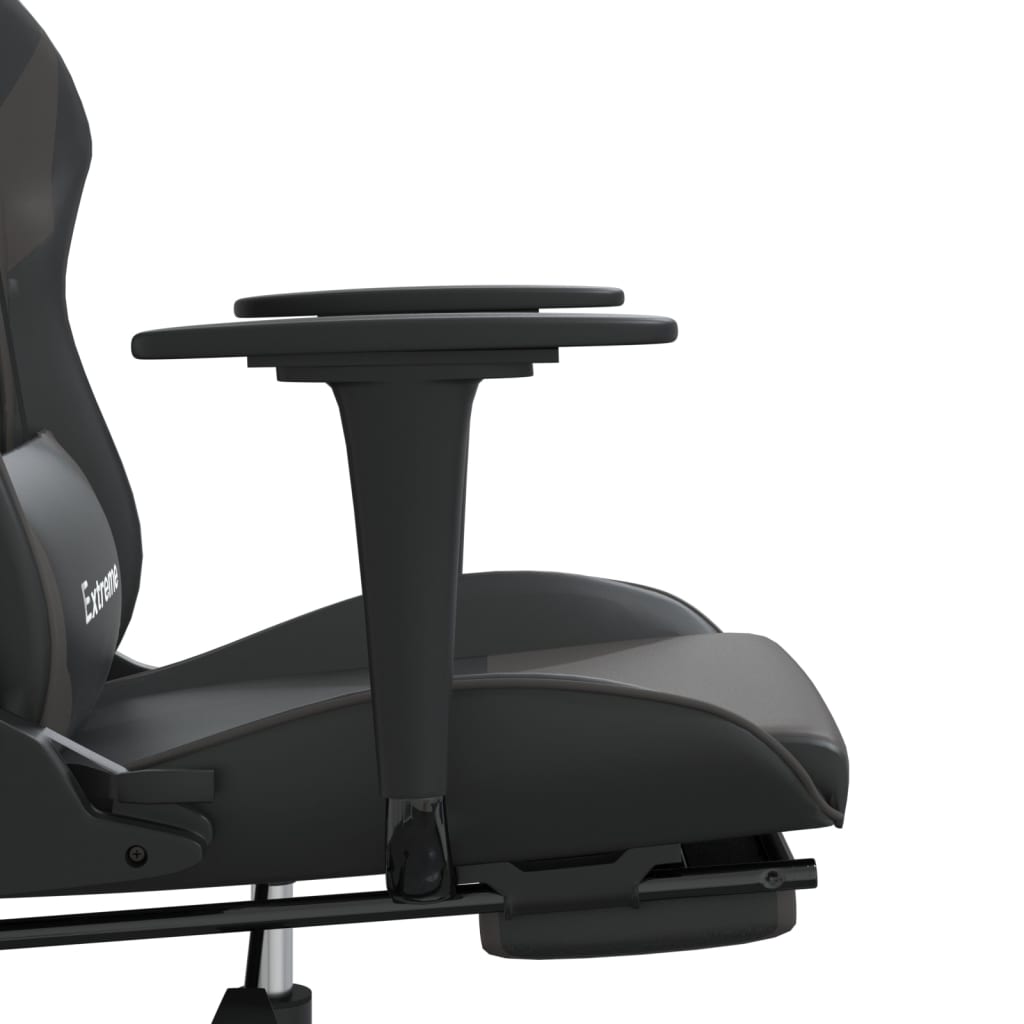 vidaXL Silla gaming de masaje y reposapiés cuero sintético negro gris