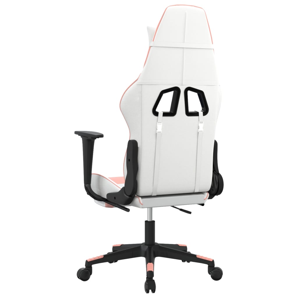 vidaXL Silla gaming masaje y reposapiés cuero sintético blanco y rosa