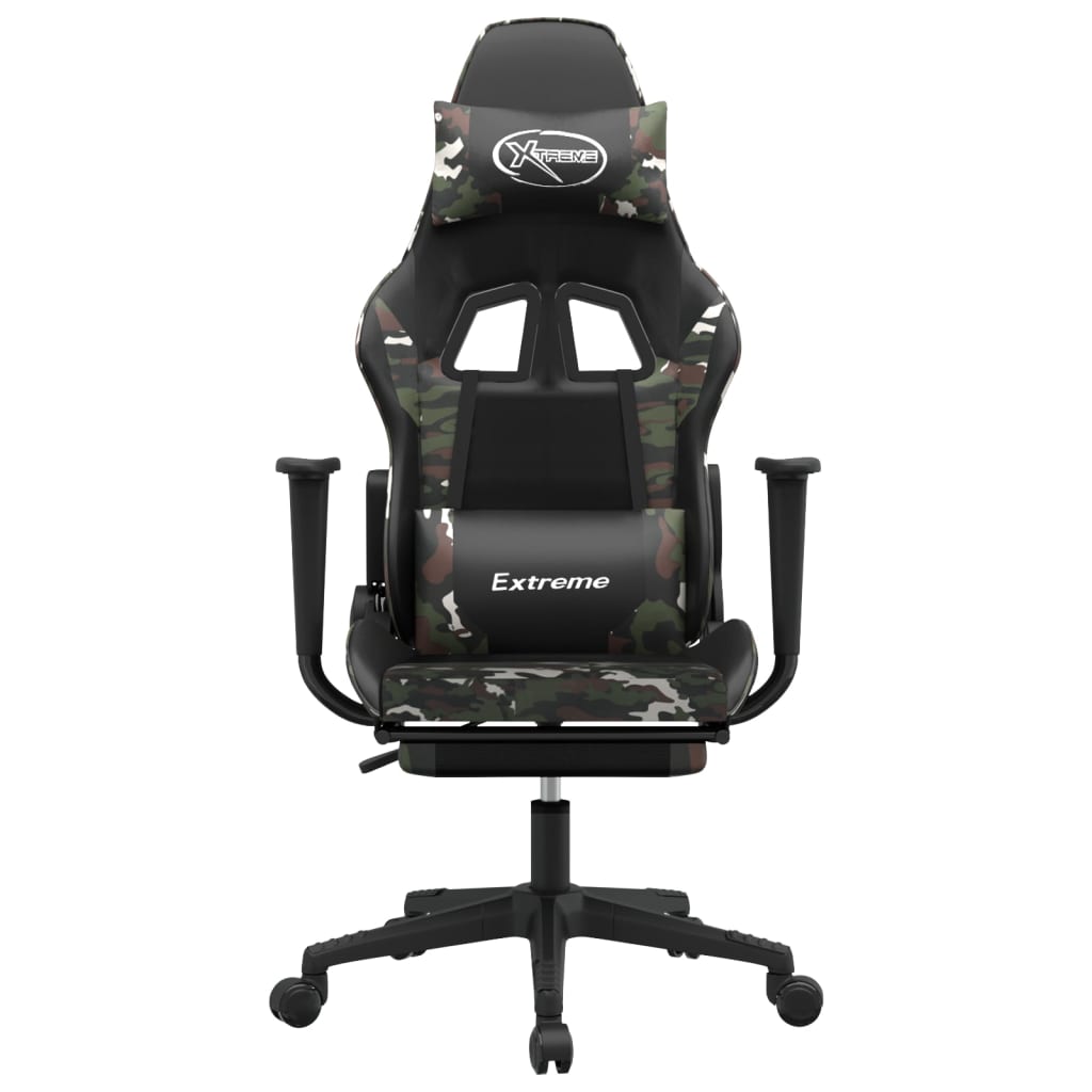 vidaXL Silla gaming masaje reposapiés cuero sintético negro camuflaje