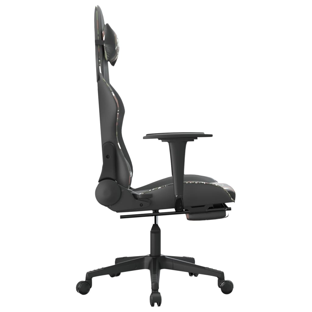 vidaXL Silla gaming masaje reposapiés cuero sintético negro camuflaje