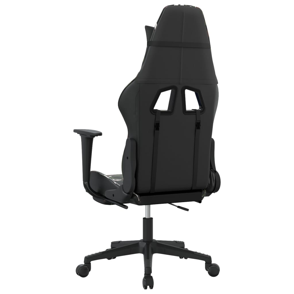 vidaXL Silla gaming masaje reposapiés cuero sintético negro camuflaje