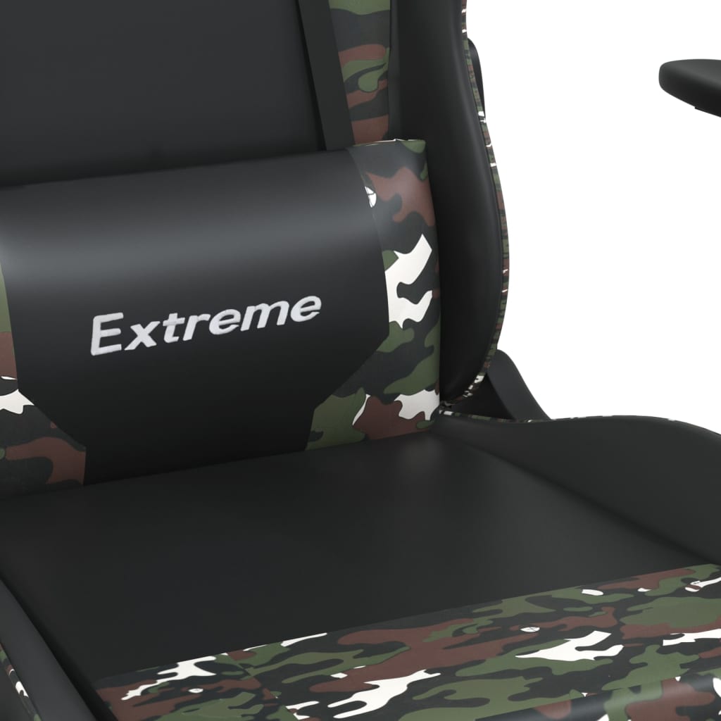 vidaXL Silla gaming masaje reposapiés cuero sintético negro camuflaje