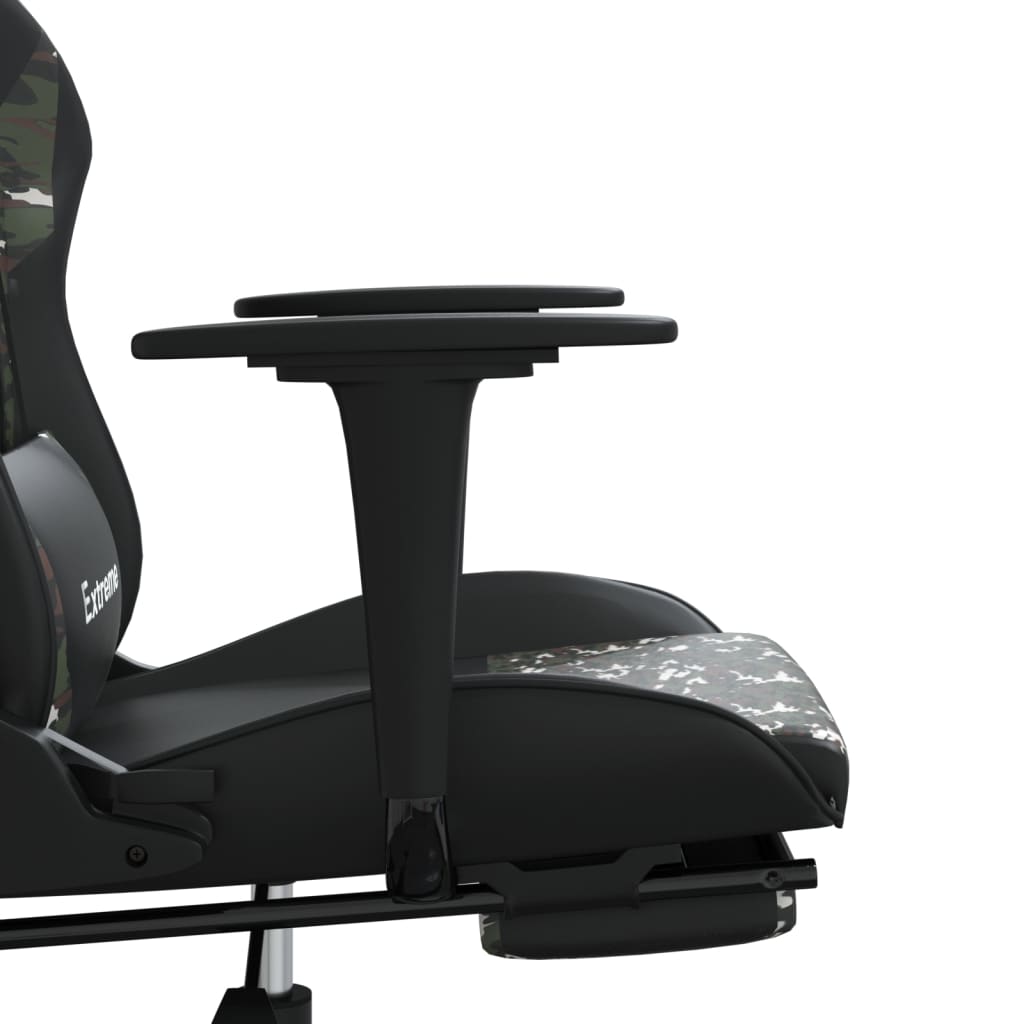 vidaXL Silla gaming masaje reposapiés cuero sintético negro camuflaje