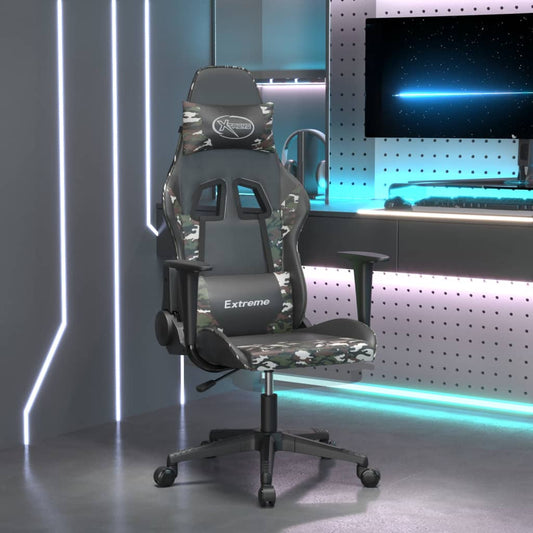 vidaXL Silla gaming masaje reposapiés cuero sintético negro camuflaje