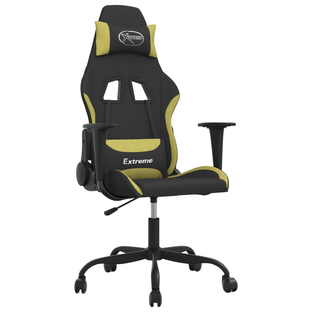 vidaXL Silla gaming de masaje tela negro y verde claro