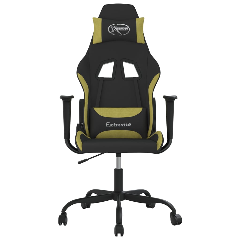 vidaXL Silla gaming de masaje tela negro y verde claro