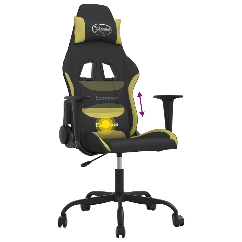 vidaXL Silla gaming de masaje tela negro y verde claro