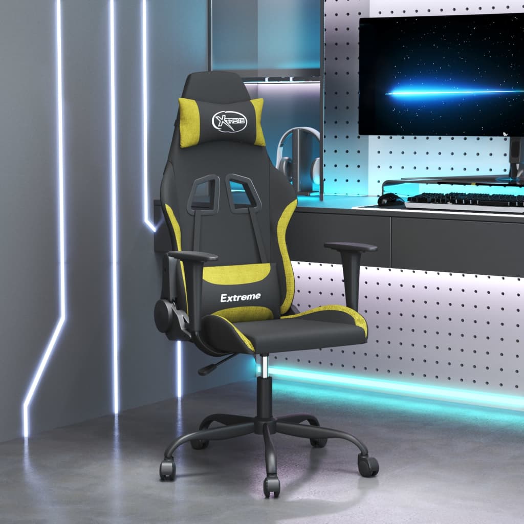 vidaXL Silla gaming de masaje tela negro y verde claro