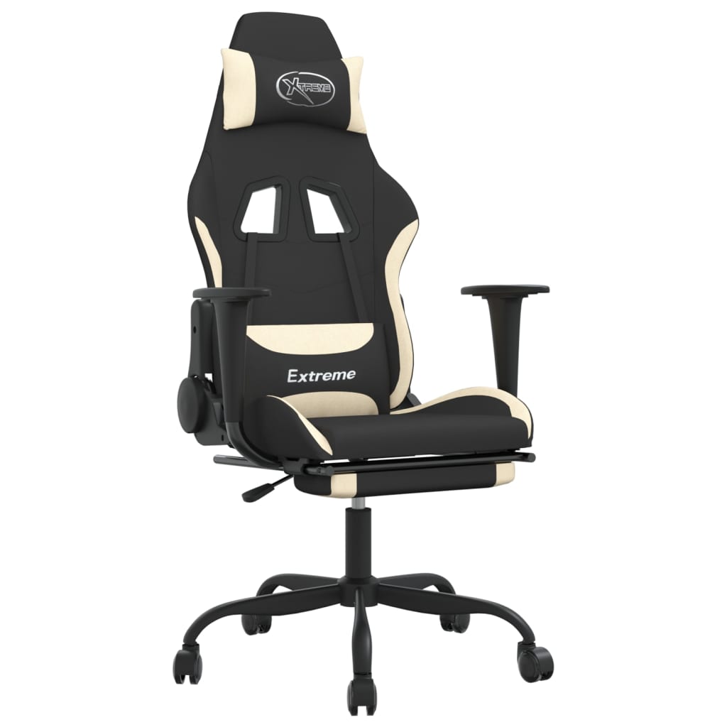 vidaXL Silla gaming de masaje con reposapiés tela negro y crema