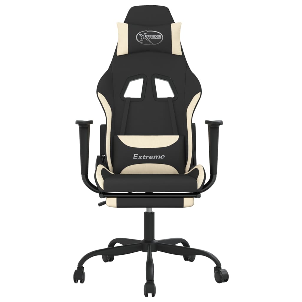 vidaXL Silla gaming de masaje con reposapiés tela negro y crema