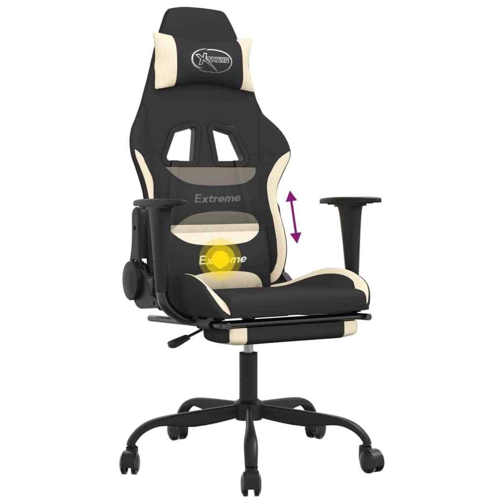 vidaXL Silla gaming de masaje con reposapiés tela negro y crema