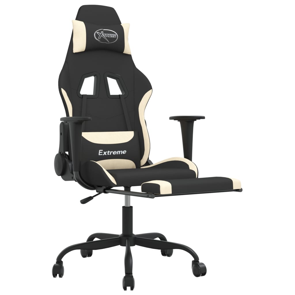 vidaXL Silla gaming de masaje con reposapiés tela negro y crema