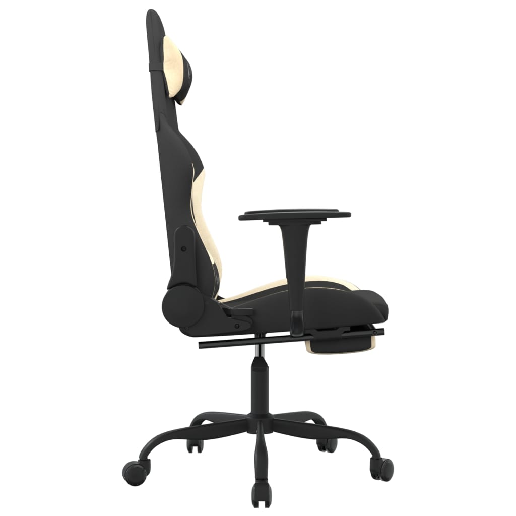 vidaXL Silla gaming de masaje con reposapiés tela negro y crema