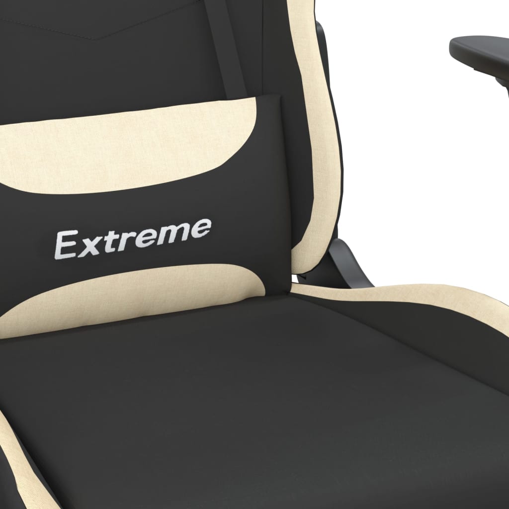 vidaXL Silla gaming de masaje con reposapiés tela negro y crema