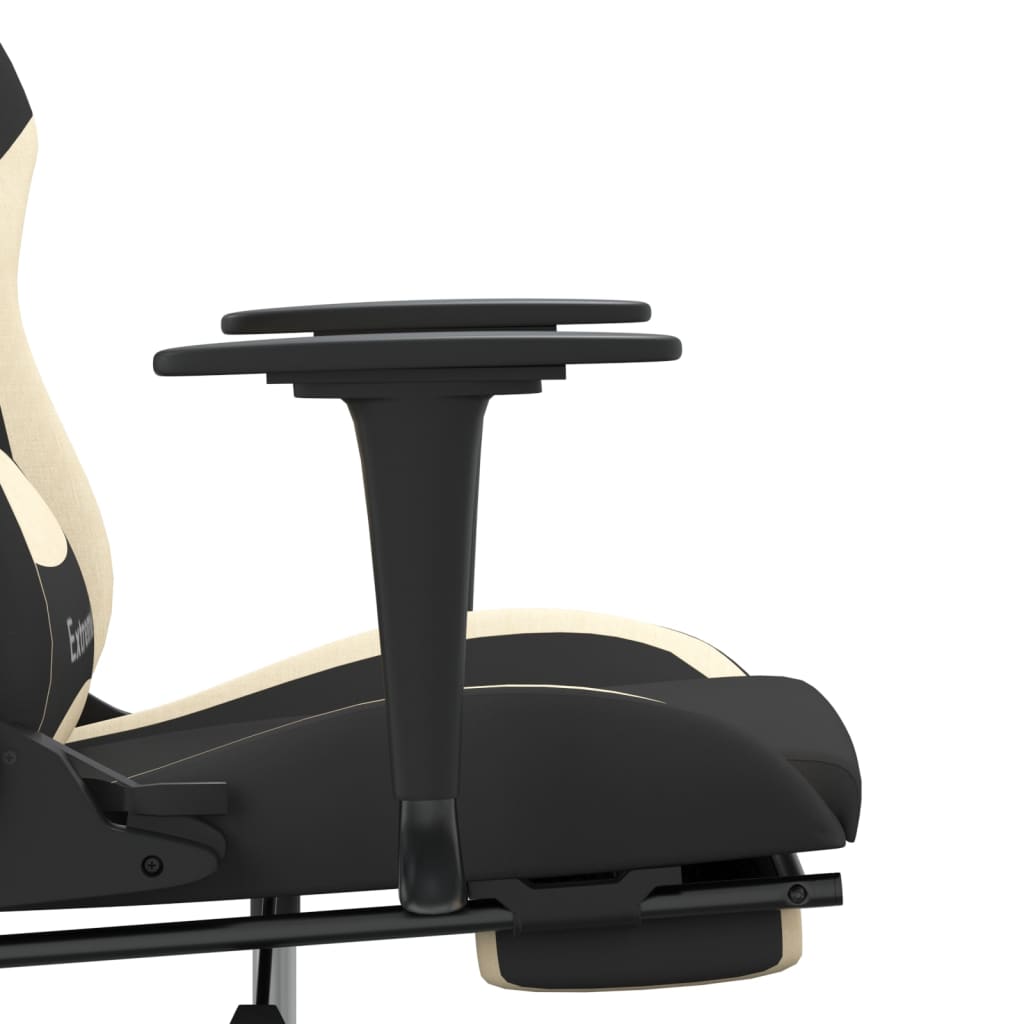 vidaXL Silla gaming de masaje con reposapiés tela negro y crema