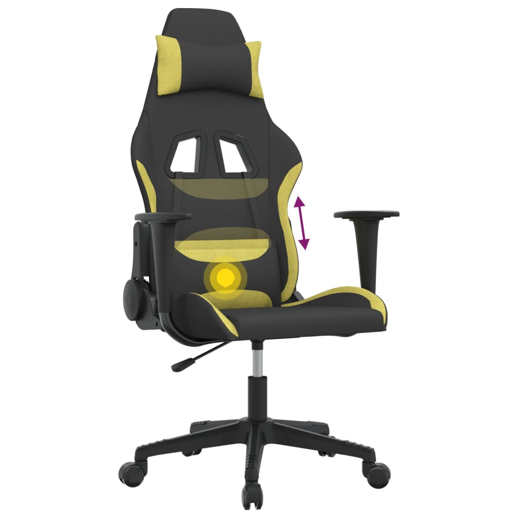 vidaXL Silla gaming de masaje tela negro y verde claro