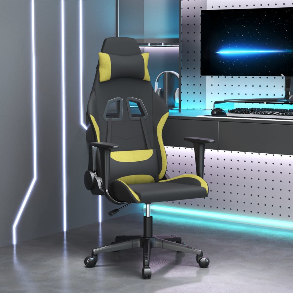 vidaXL Silla gaming de masaje tela negro y verde claro