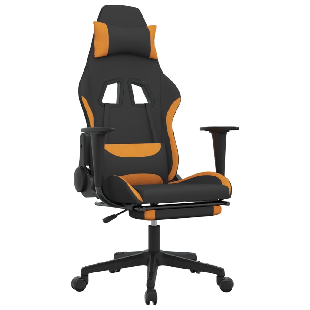 vidaXL Silla gaming de masaje con reposapiés tela negro y naranja