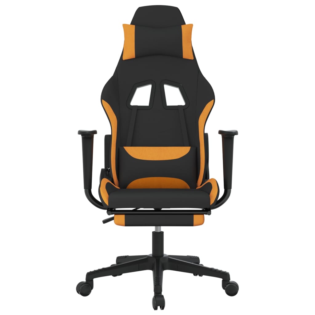 vidaXL Silla gaming de masaje con reposapiés tela negro y naranja