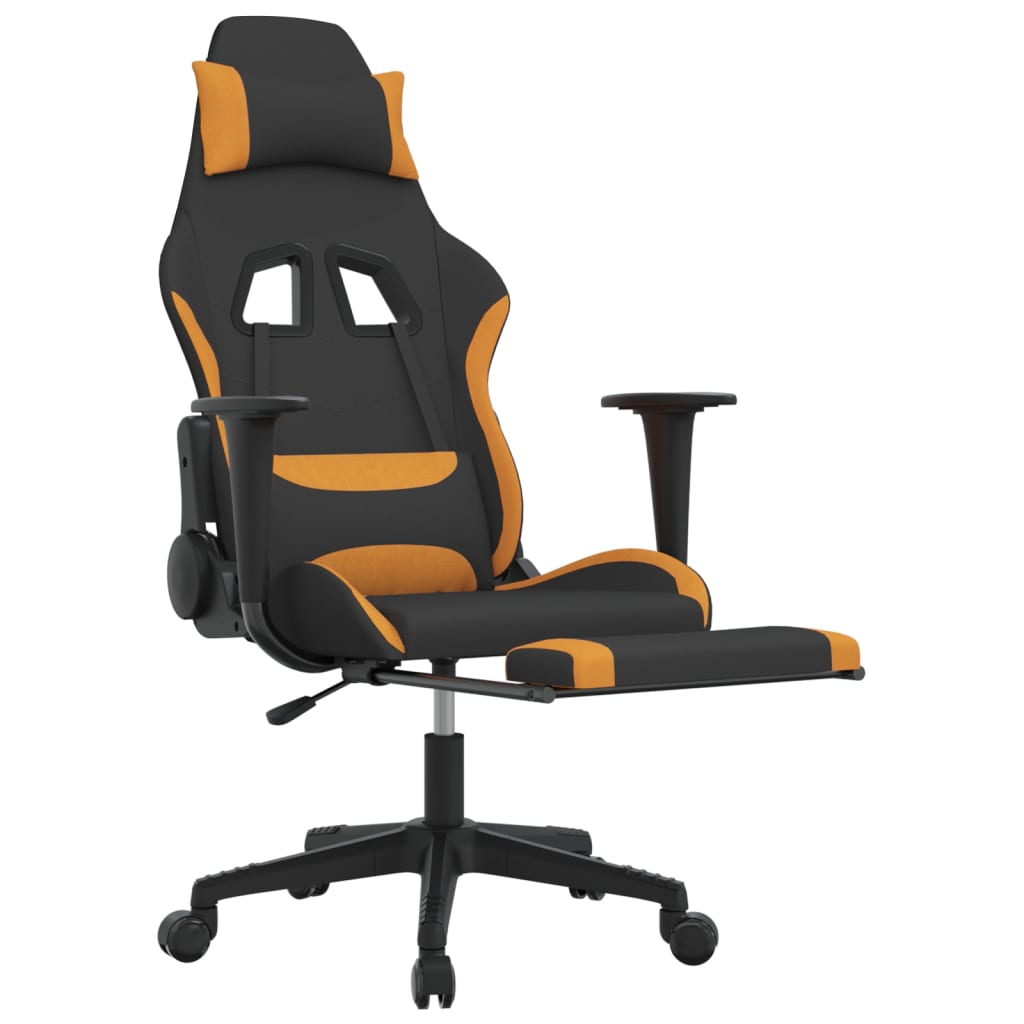 vidaXL Silla gaming de masaje con reposapiés tela negro y naranja