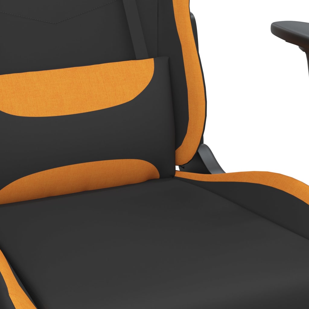 vidaXL Silla gaming de masaje con reposapiés tela negro y naranja