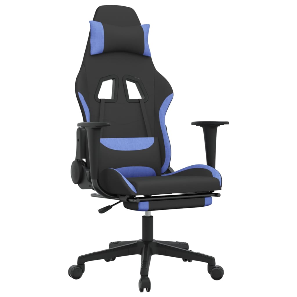 vidaXL Silla gaming de masaje con reposapiés tela negro y azul