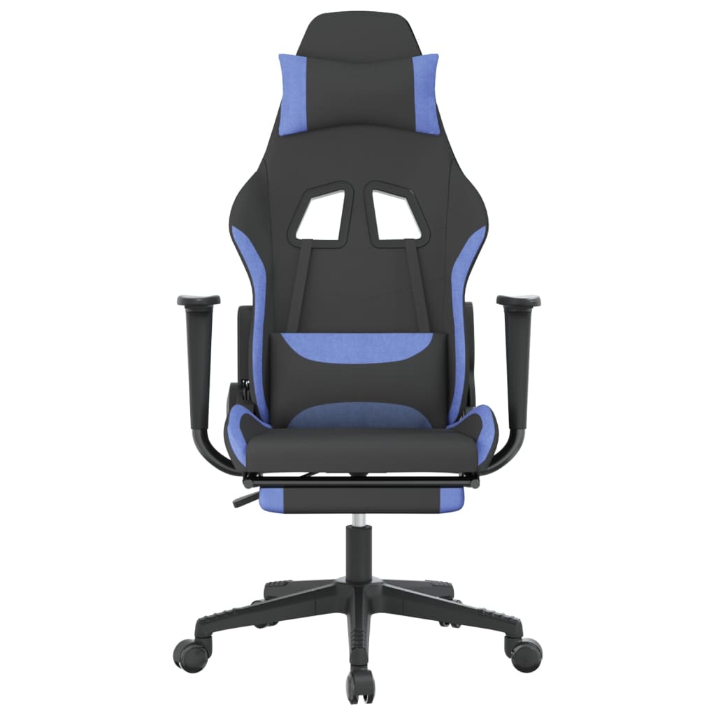 vidaXL Silla gaming de masaje con reposapiés tela negro y azul